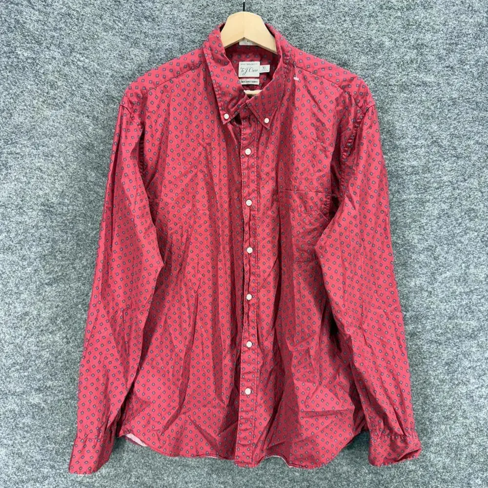 J. Crew Shirt Men XL Pink Geometric Button Up Collared Long Sleeve Slim Pockets